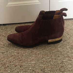 Zara Wine Red Suede Ankle Booties
